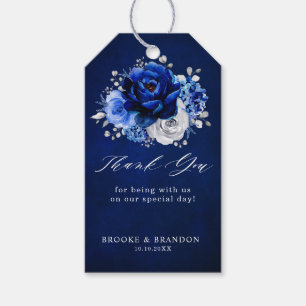 Royal Blue White Silver Metallic Floral Wedding Gift Tags