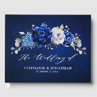 Royal Blue White Silver Metallic Floral Wedding Gu
