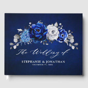Royal Blue White Silver Metallic Floral Wedding Gu Guest Book