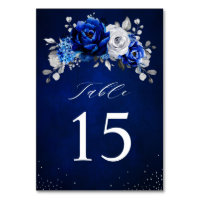 Royal Blue White Silver Metallic Floral Wedding Ta