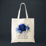 Royal Blue White Silver Metallic Floral Wedding To Tote Bag<br><div class="desc">Elegant royal blue white silver theme wedding bridesmaid gift tote bag featuring elegant bouquet of royal blue,  Navy,  silver,  pure white color rose flowers buds and sage green eucalyptus leaves. Please contact me for any help in customization or if you need any other product with this design.</div>