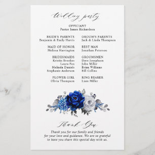 Royal Blue White Silver Metallic Wedding Program