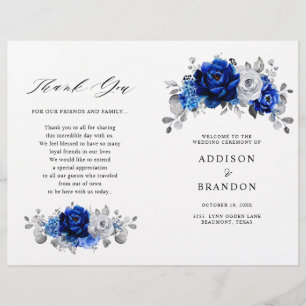 Royal Blue White Silver Metallic Wedding Program