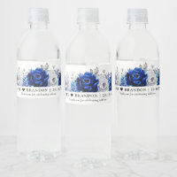 Royal Blue White Silver Wedding Water Bottle