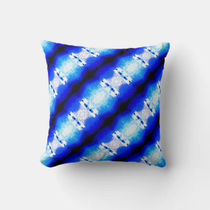 Royal Blue White Slanted Mediterranean Mosaic Rows Cushion