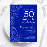 Royal Blue White Surprise 50th Birthday Party Invitation<br><div class="desc">Floral Royal Blue White Surprise 50th Birthday Party Invitation. Minimalist modern design featuring botanical accents and typography script font. Simple floral invite card perfect for a stylish female surprise bday celebration. Can be customised to any age. Printed Zazzle invitations or instant download digital printable template.</div>