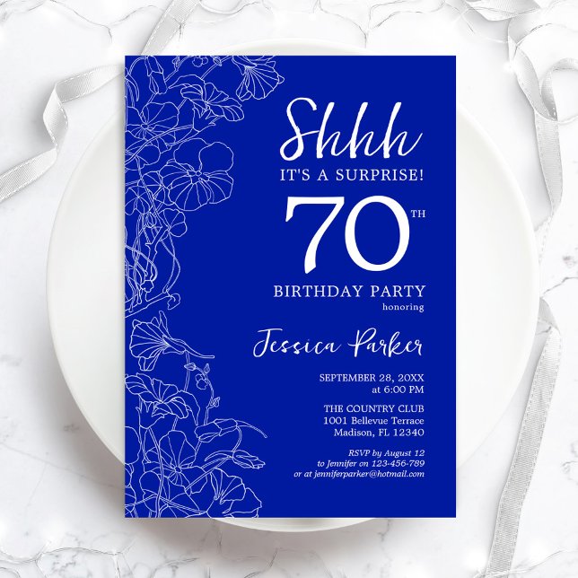 Royal Blue White Surprise 70th Birthday Invitation (Creator Uploaded)