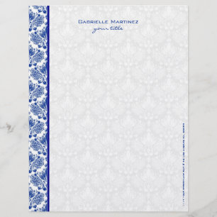 Royal Blue & White Vintage Floral Damasks Customised Letterhead