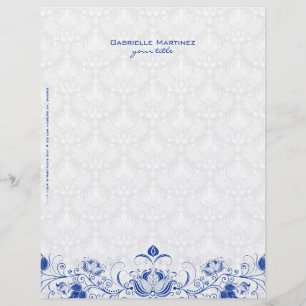 Royal Blue & White Vintage Floral Damasks & Swirls Personalised Letterhead