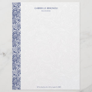 Royal Blue & White Vintage Paisley Pattern Custom Letterhead