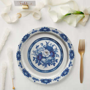 Royal Blue wildflower Floral Ceramic Wedding Paper Plate
