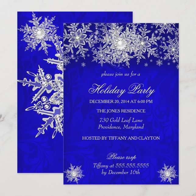 Royal Blue Winter Wonderland Holiday Party Invitation (Front/Back)