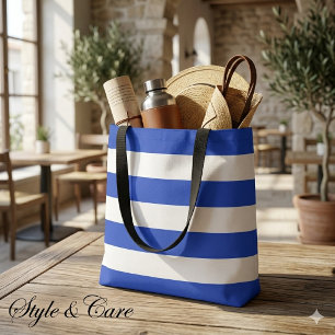 Royal Blue with Classic White Stripe Medium Tote Bag
