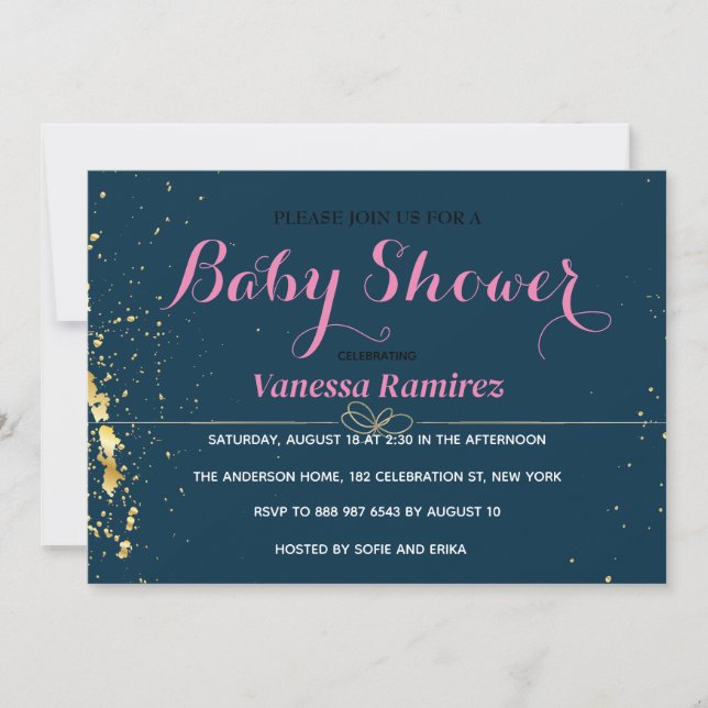 Royal blue with gold colour, cute invitation (Front)