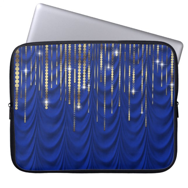 Royal Blue with Gold Drape Luxury Laptop Sleeve (Front)