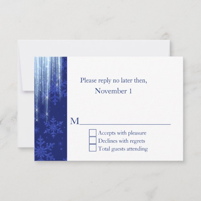 Royal Blue with Icicles Winter Wedding RSVP (Front)