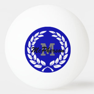Royal Blue with Laurel Wreath and Monogram/Name Ping Pong Ball