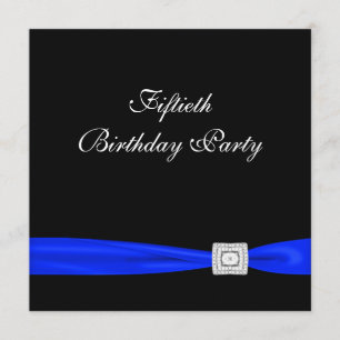 Royal Blue Womans Classy Black 50th Birthday Party Invitation