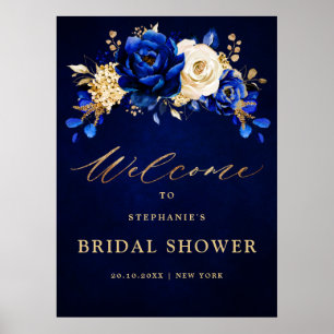 Royal Blue Yellow Gold Bridal Shower Welcome Poste Poster