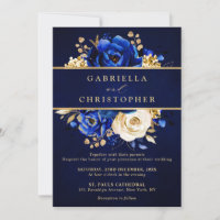 Royal Blue Yellow Gold Floral Bridal Shower Invita
