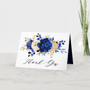 Royal Blue Yellow Gold Floral Bridal Shower Thank  Thank You Card