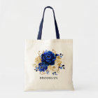 Royal Blue Yellow Gold Floral Bridesmaid gift Tote