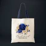 Royal Blue Yellow Gold Floral Bridesmaid gift Tote Bag<br><div class="desc">Elegant royal blue gold theme bridesmaid gift tote bag featuring elegant bouquet of royal blue,  Navy,  gold,  yellow  colour rose flowers buds and eucalyptus leaves. Please contact me for any help in customisation or if you need any other product with this design.</div>