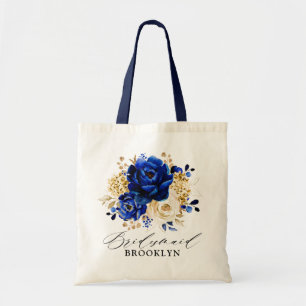 Royal Blue Yellow Gold Floral Bridesmaid gift Tote Bag