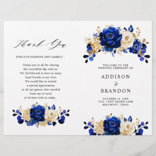 Royal Blue Yellow Gold Floral Wedding Program