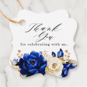 Royal Blue Yellow Gold Floral Wedding Thank you Fa Favour Tags (Front)