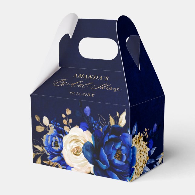 Royal Blue Yellow Gold Metallic Bridal Shower Favo Favour Box (Back Side)
