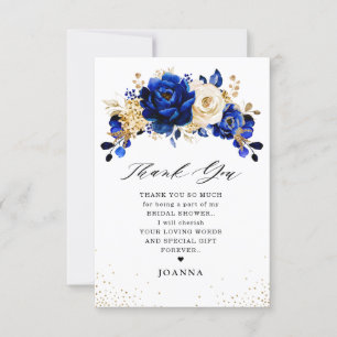Royal Blue Yellow Gold Metallic Bridal Shower Thank You Card