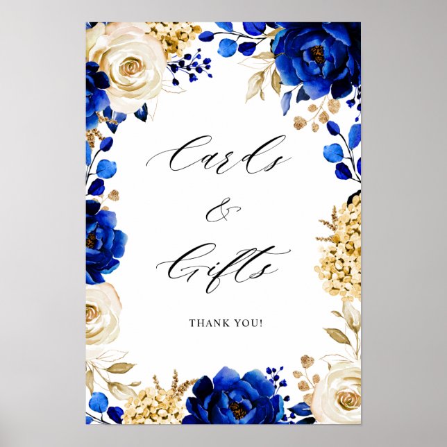 Royal Blue Yellow Gold Metallic Cards & Gifts Poster (Front)
