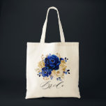 Royal Blue Yellow Gold Metallic Floral Bride Tote Bag<br><div class="desc">Elegant royal blue gold theme bride tote bag featuring elegant bouquet of royal blue,  Navy,  gold,  yellow  colour rose flowers buds and eucalyptus leaves. Please contact me for any help in customisation or if you need any other product with this design.</div>