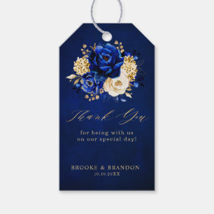 Royal Blue Yellow Gold Metallic Floral Wedding Gif Gift Tags