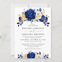 Royal Blue Yellow Gold Metallic Floral Wedding