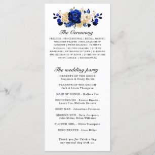 Royal Blue Yellow Gold Metallic Floral Wedding Program