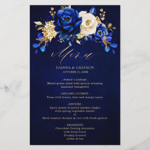 Royal Blue Yellow Gold Metallic Wedding Menu