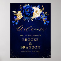 Royal Blue Yellow Gold Metallic Wedding Welcome Po