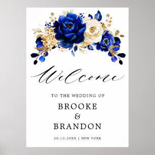 Royal Blue Yellow Gold Metallic Wedding Welcome Poster