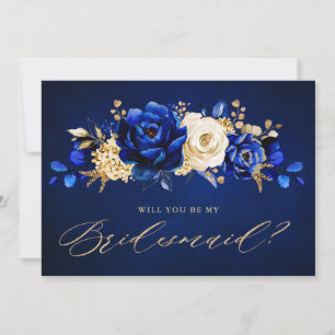 Royal Blue Yellow Gold Will you be my Bridesmaid I Invitation