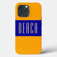 Royal Blue Yellow Orange Stripes Slim BEACH Text