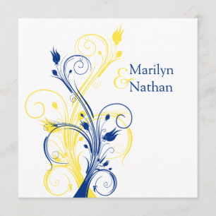 Royal Blue, Yellow, White Floral Wedding Invite