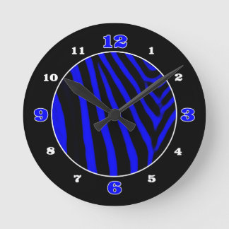 Royal Blue Zebra Animal Print Numbered Round Clock