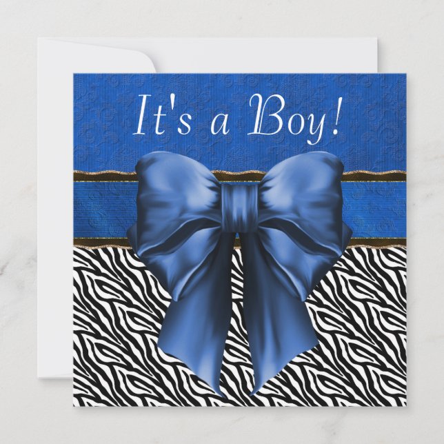 Royal Blue Zebra Baby Boy Shower Invitations (Front)