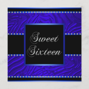 Royal Blue Zebra Blue Sweet 16 Birthday Party Invitation