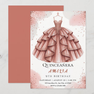 Royal Blush Pink & Rose Gold Quinceañera Invitation