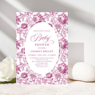 Royal Blush Rose Pattern Toile Baby Shower Invite