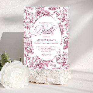 Royal Blush Toile Roses Pattern Bridal Shower  Invitation