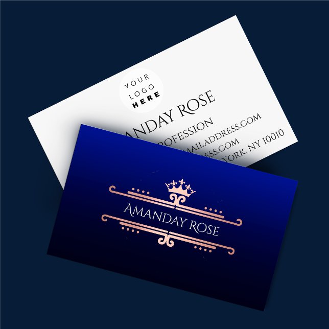 Royal Brand Name Rose White Blue Navy Business Card (Creator Uploaded)